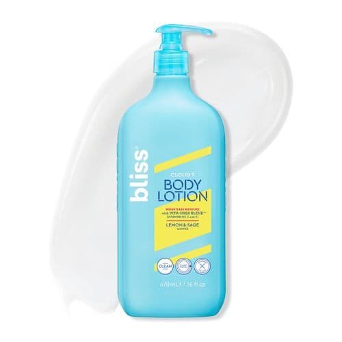 Lotion corps pour peaux sèches , Parfum citron et sauge BLISS 470ml