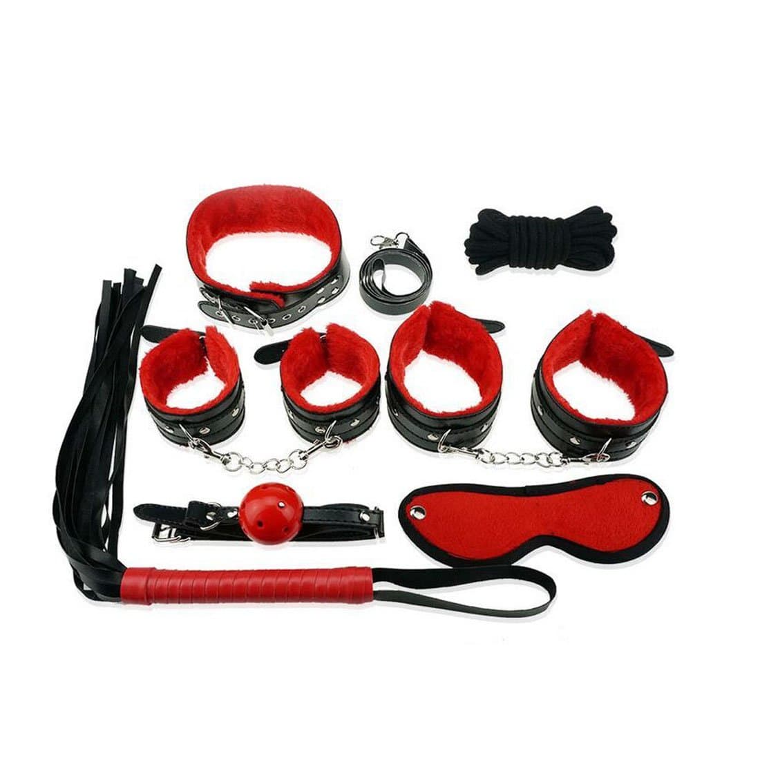 Sextoy Kit BDSM avec 2 paires de menottes rouge et noir