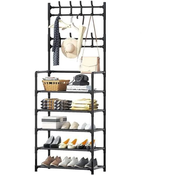 Etagère de Rangement 3 en 1 0 à 5 Etages en Acier Léger Noir