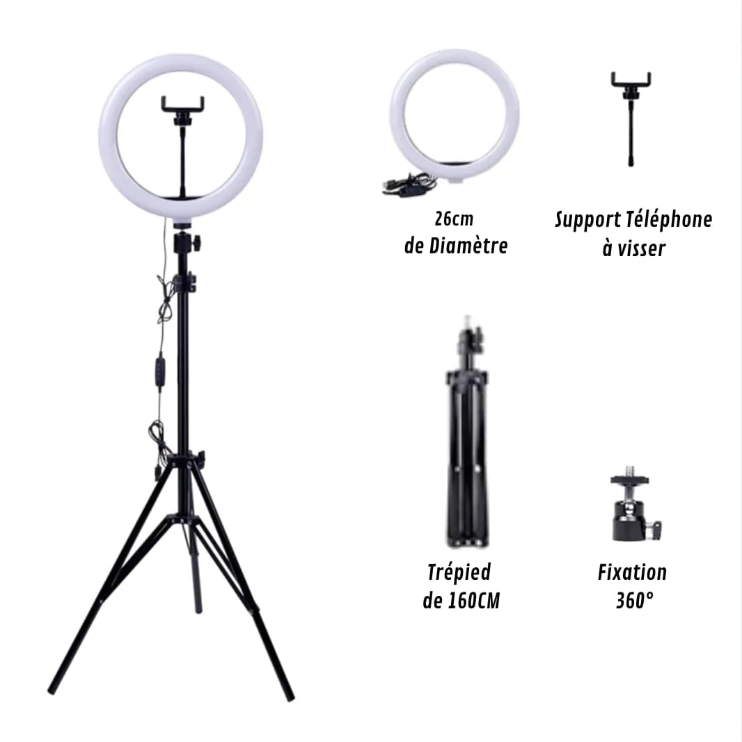 LED Ring Lamp, trépied Professionnel Réglable avec Support de Téléphone
