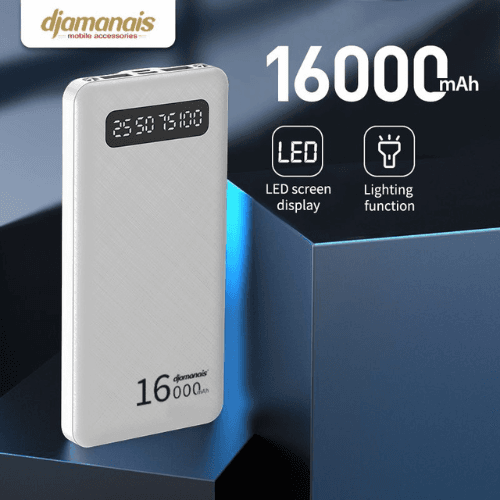 Powerbank Haute Capacité Djamanais avec Ecran LED 16000 mAh