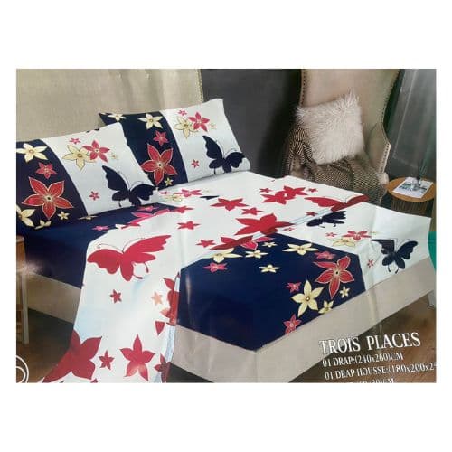 Ensemble de Drap de Lit avec Motifs Papillons 3 Places
