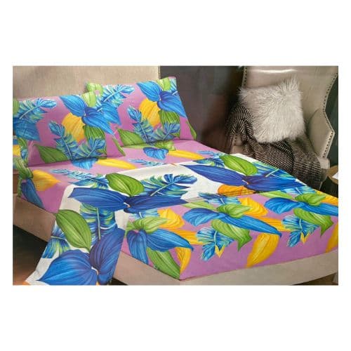 Ensemble de Drap de Lit avec Motifs Hibiscus 3 Places