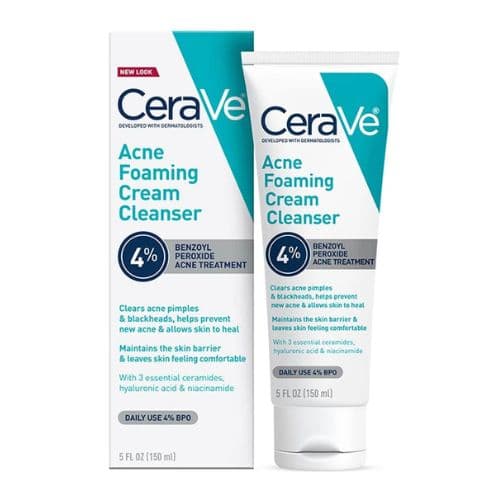 CERAVE Nettoyant moussant contre l'acné 4% de peroxyde de benzoyle à l’acide hyaluronique et à la niacinamide 150 ml