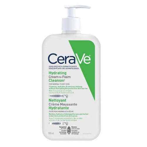 CERAVE Crème Moussante Nettoyante Hydratante à la niacinamide et acide hyaluronique 355 ml