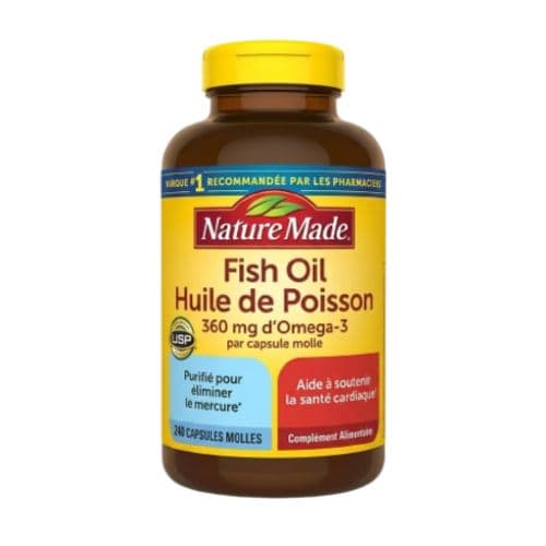 Complément Alimentaire Fish Oil NATURE MADE 360 mg d'Omega-3 pour l'apport en acides gras essentiels 240Gélules